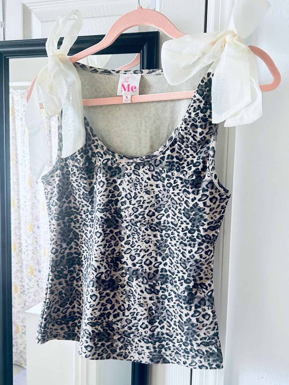 So Me Leopard Tie-Shoulder Tank in Cream and Brown
